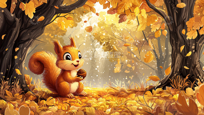 高清大图下载【趣麦麦图】秋天森林里的小松鼠