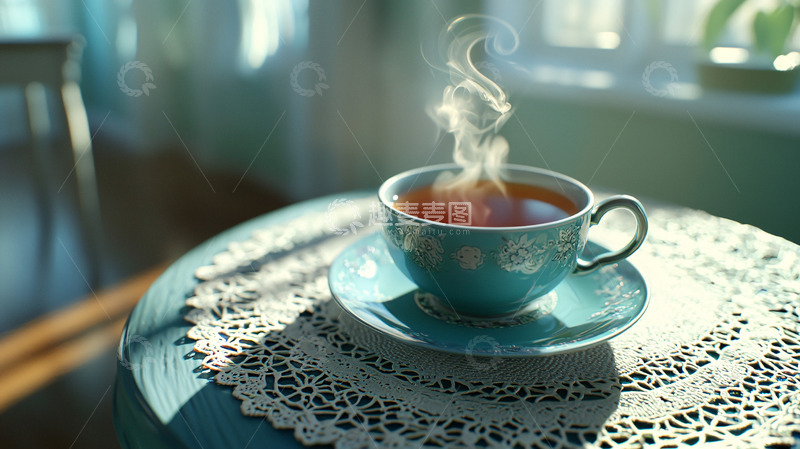 高清大图下载【趣麦麦图】阳光下冒着热气的茶杯
