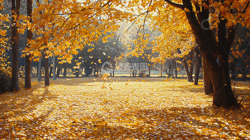 高清大图下载【趣麦麦图】秋日阳光下的金黄落叶