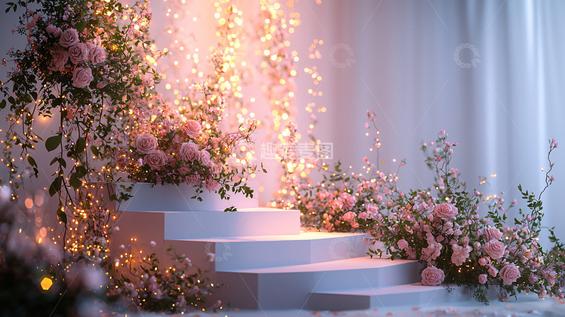 高清大图下载【趣麦麦图】梦幻粉色花阶背景