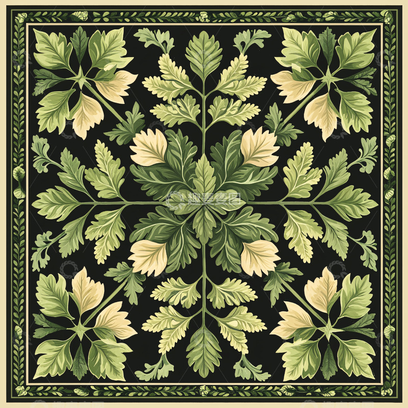 高清大图下载【趣麦麦图】黑色背景绿色植物图案