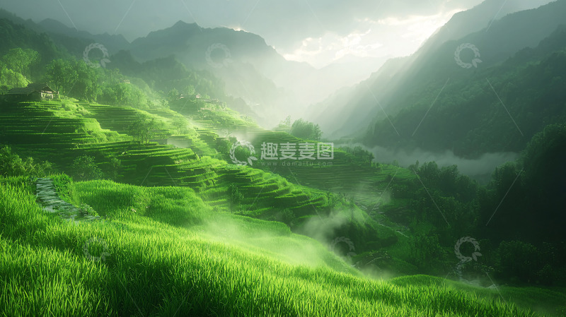 高清大图下载【趣麦麦图】山峦叠翠的梯田美景