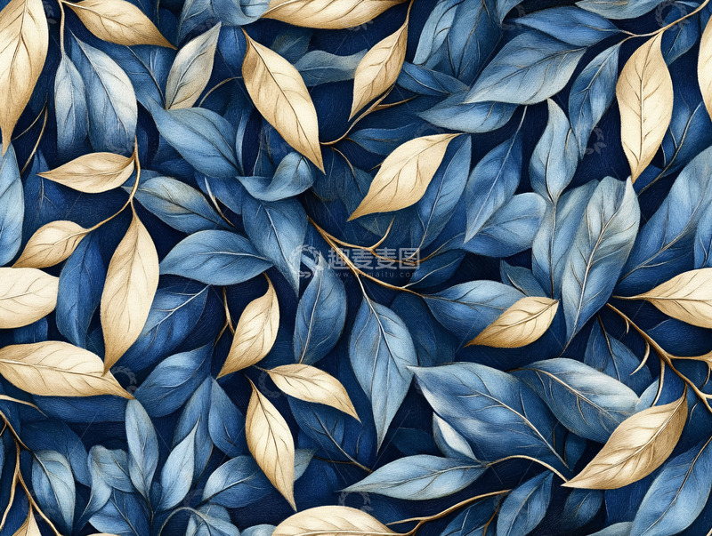 高清大图下载【趣麦麦图】蓝金色叶子纹理