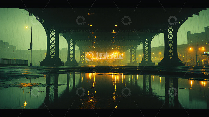 高清大图下载【趣麦麦图】雨夜桥下街道