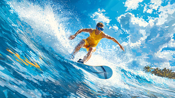 冲浪者在蓝色大海中冲浪