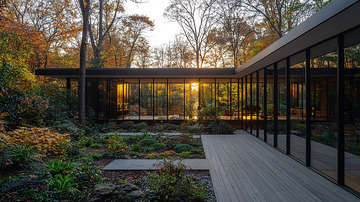 日落时分玻璃幕墙现代住宅