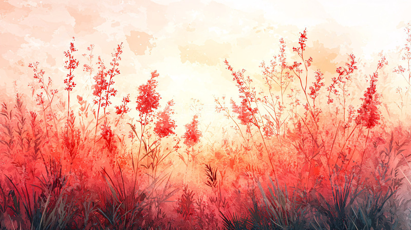 高清大图下载【趣麦麦图】红色花田日落剪影