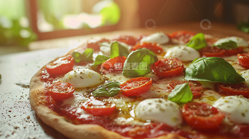高清大图下载【趣麦麦图】美味意式番茄马苏里拉披萨