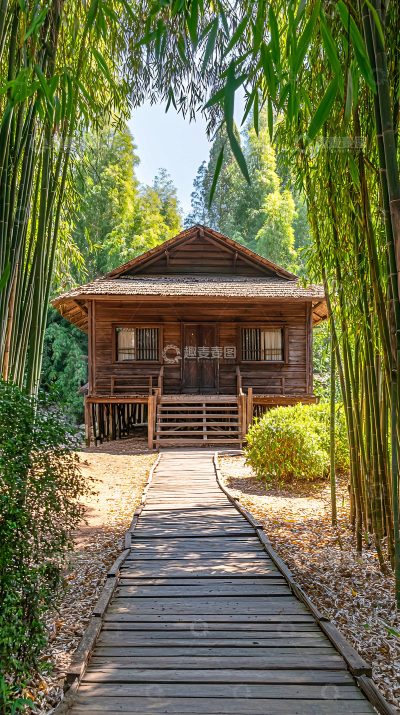 高清大图下载【趣麦麦图】竹林小木屋