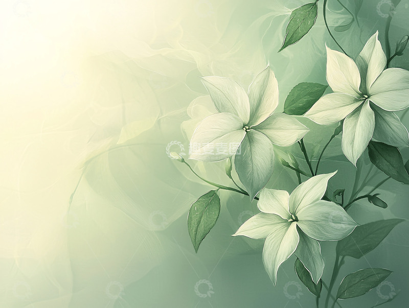 高清大图下载【趣麦麦图】清新淡雅绿意花朵背景