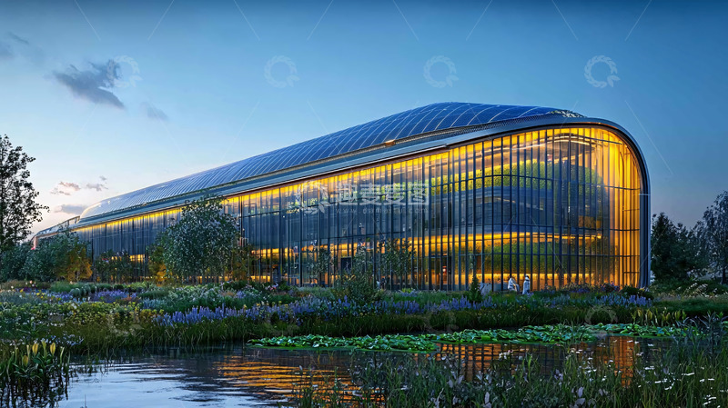 高清大图下载【趣麦麦图】现代化弧形玻璃幕墙建筑