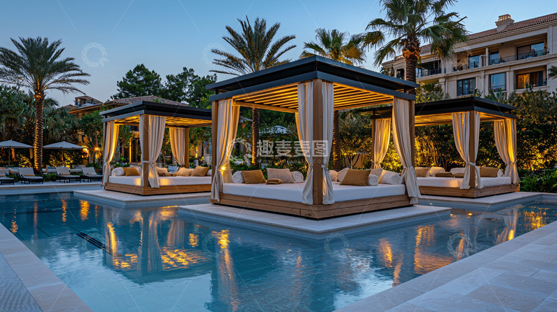 高清大图下载【趣麦麦图】泳池边休闲躺椅