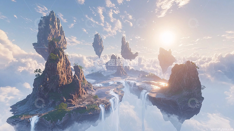 高清大图下载【趣麦麦图】云端上的奇幻岛屿