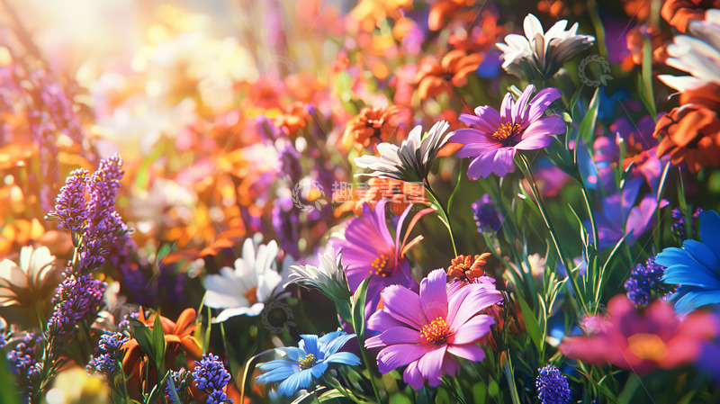 高清大图下载【趣麦麦图】阳光下五彩缤纷的野花