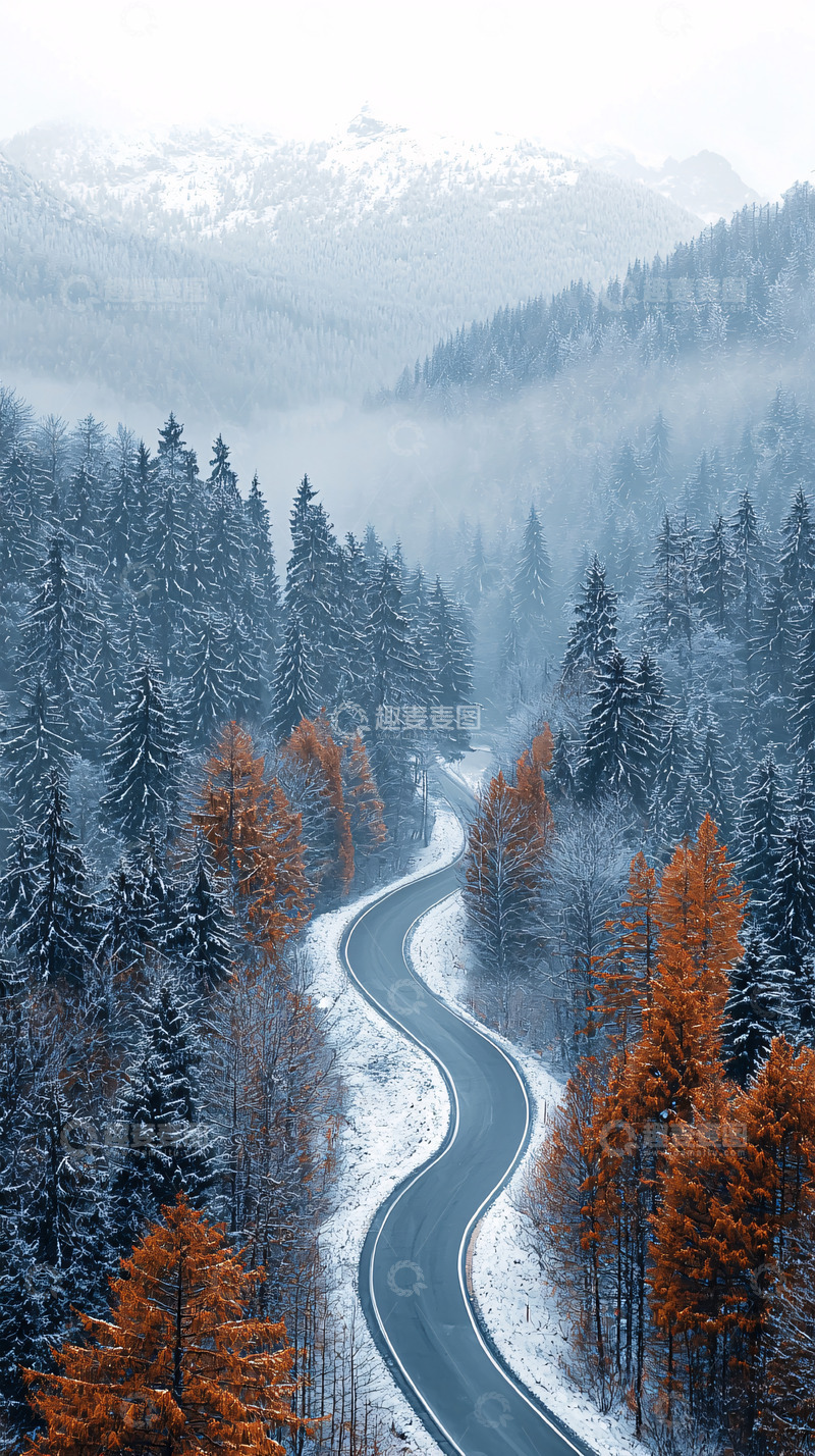 高清大图下载【趣麦麦图】冬季蜿蜒山路美景