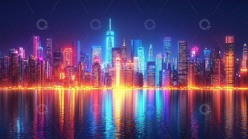 高清大图下载【趣麦麦图】炫彩霓虹灯下的都市夜景