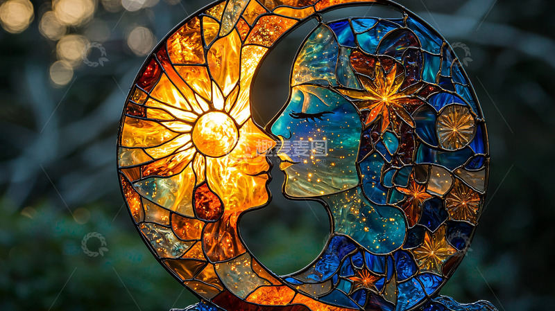 高清大图下载【趣麦麦图】彩色玻璃月亮太阳