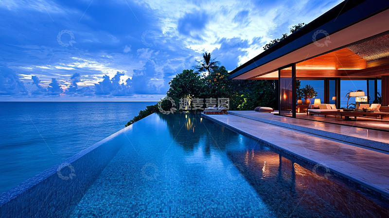 高清大图下载【趣麦麦图】海边别墅夜景