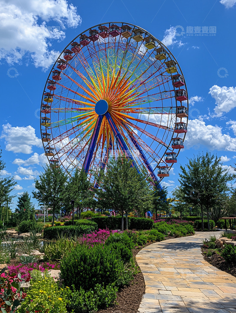 高清大图下载【趣麦麦图】五彩摩天轮蓝天白云