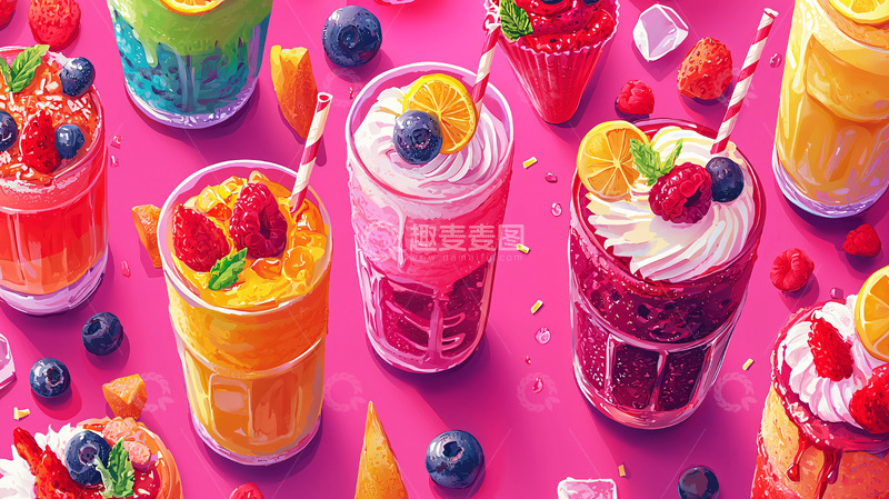 高清大图下载【趣麦麦图】多彩水果冰沙特饮