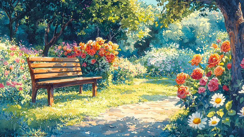 高清大图下载【趣麦麦图】阳光花园长椅