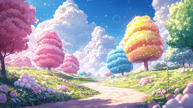 高清大图下载【趣麦麦图】彩色树木的天空草地