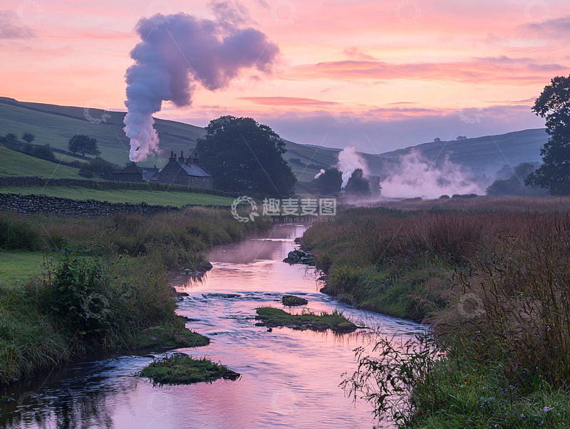 高清大图下载【趣麦麦图】晨雾山谷河流人家