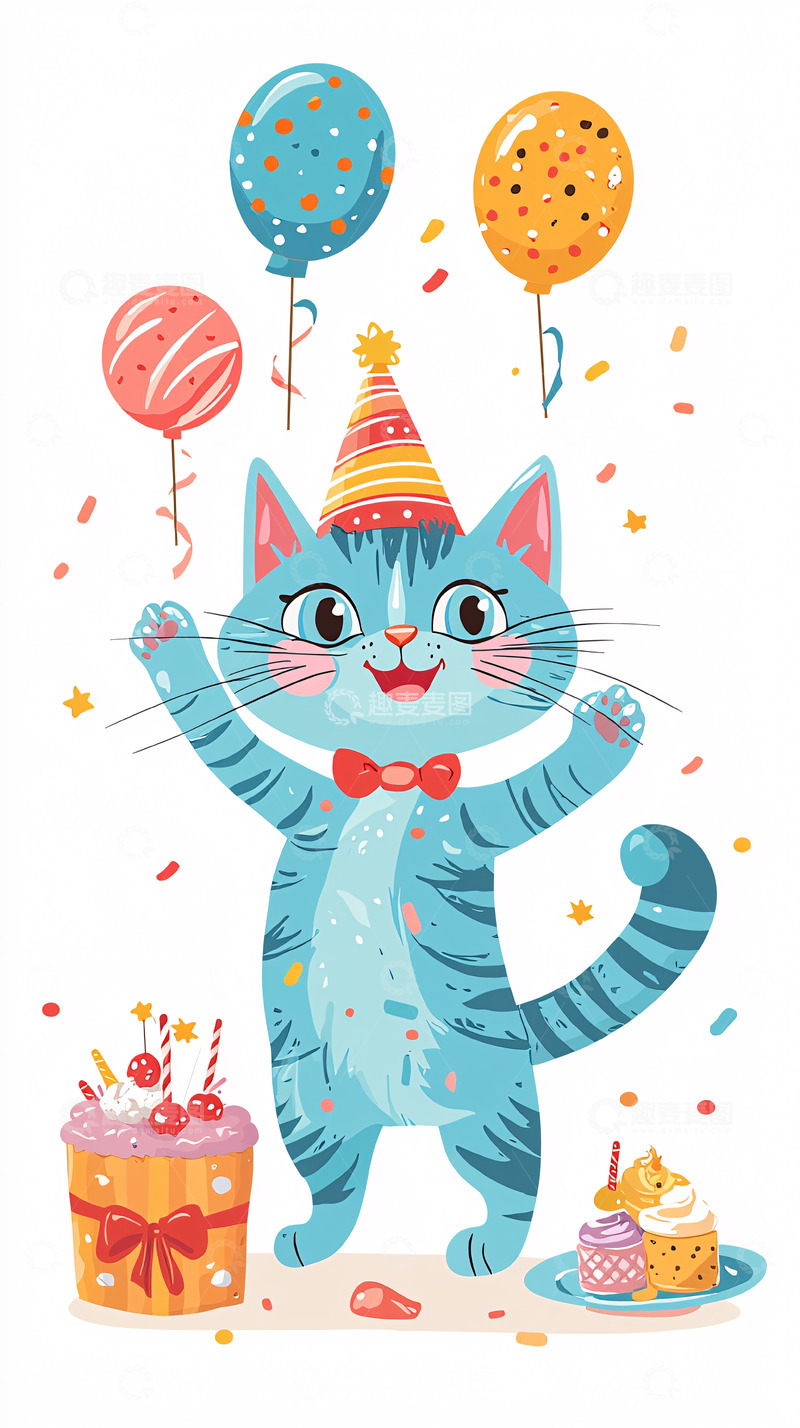 高清大图下载【趣麦麦图】可爱卡通猫咪生日派对