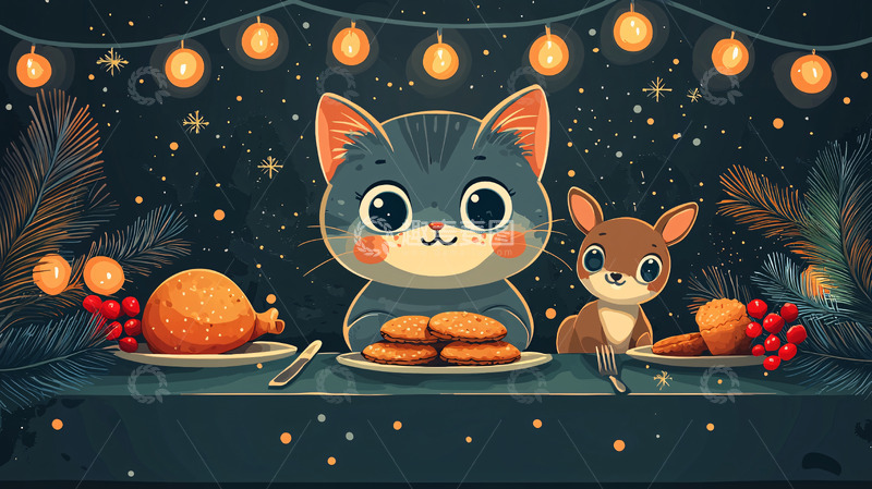 高清大图下载【趣麦麦图】圣诞节猫咪