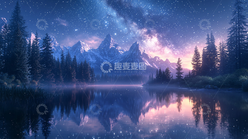 高清大图下载【趣麦麦图】星空下的宁静湖泊