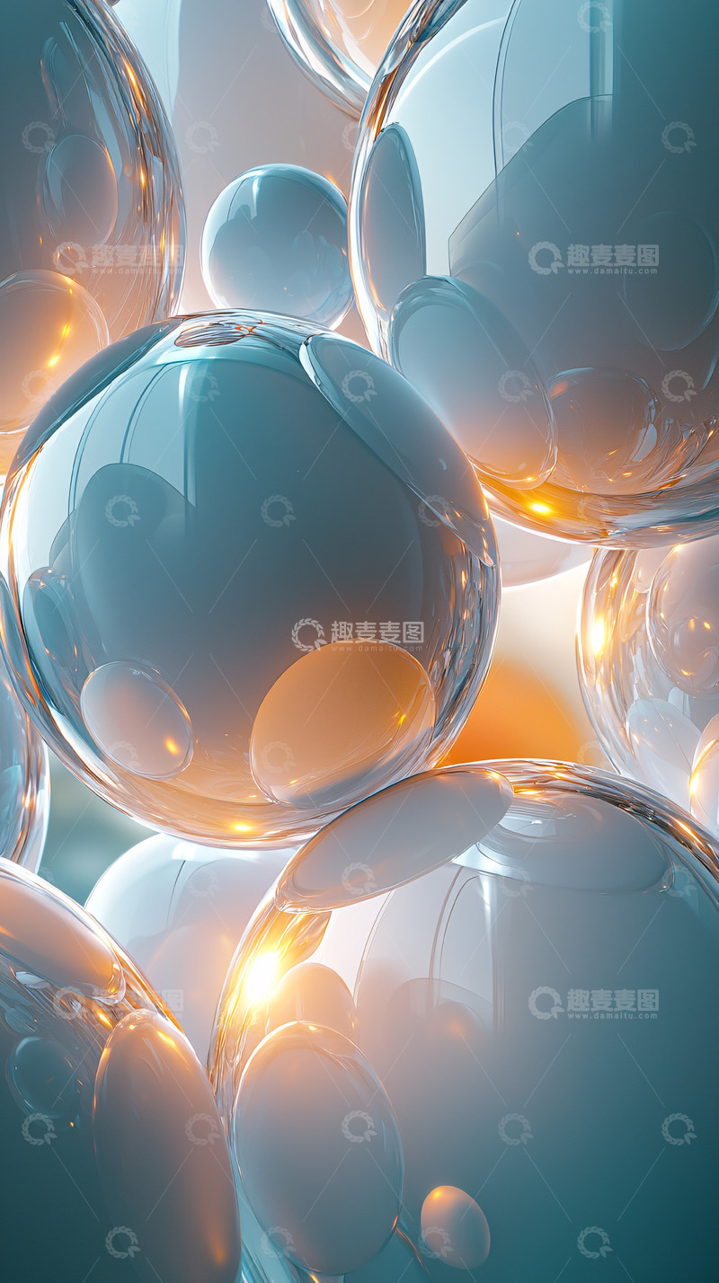 银色透明球体漂浮