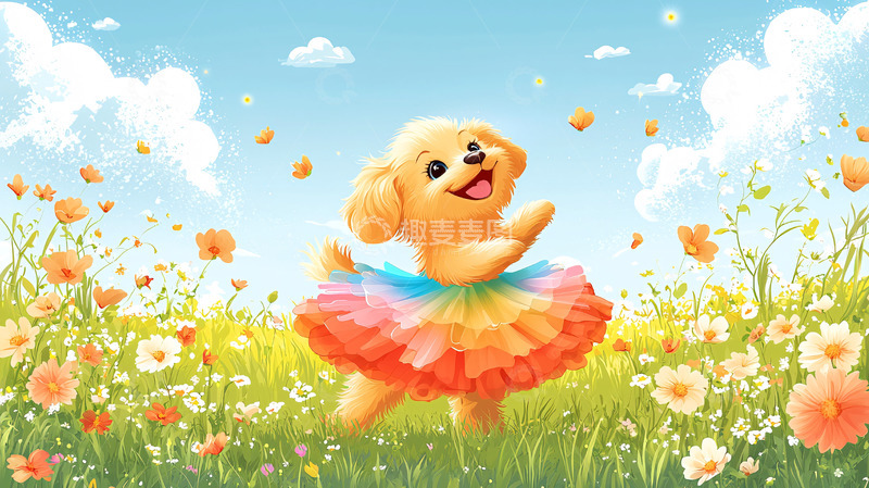 高清大图下载【趣麦麦图】可爱小狗花田