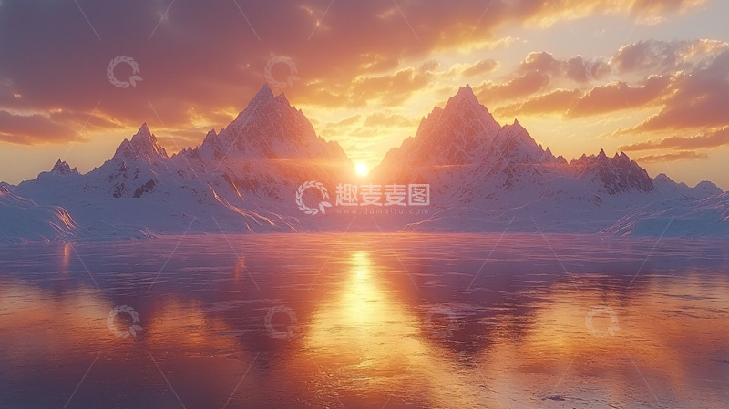 高清大图下载【趣麦麦图】雪山日落