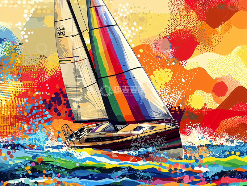 高清大图下载【趣麦麦图】彩虹帆船航海图