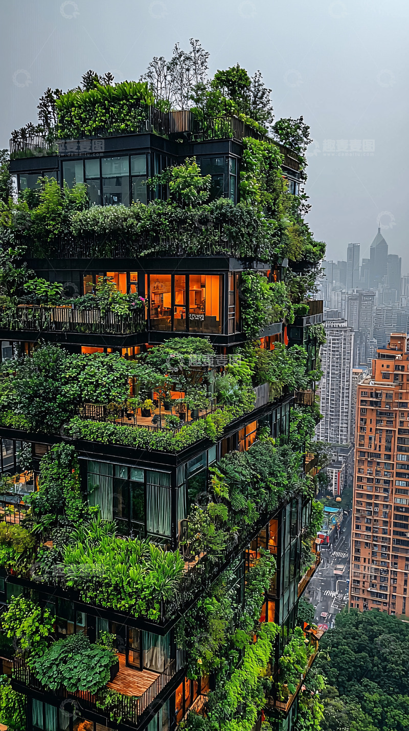 高清大图下载【趣麦麦图】绿植覆盖的高楼大厦
