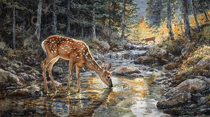 高清大图下载【趣麦麦图】水边饮水的鹿