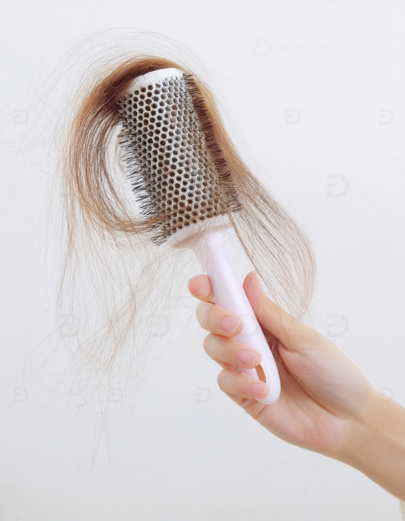 高清大图下载【趣麦麦图】女性手持梳子及掉落头发1