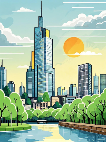 南京紫峰大厦春日插画1