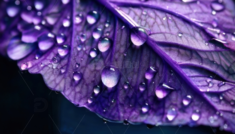 高清大图下载【趣麦麦图】带水珠的紫色脉络叶片
