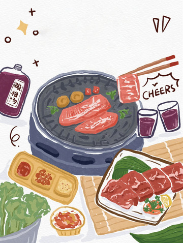 烤肉架上的美味肉片