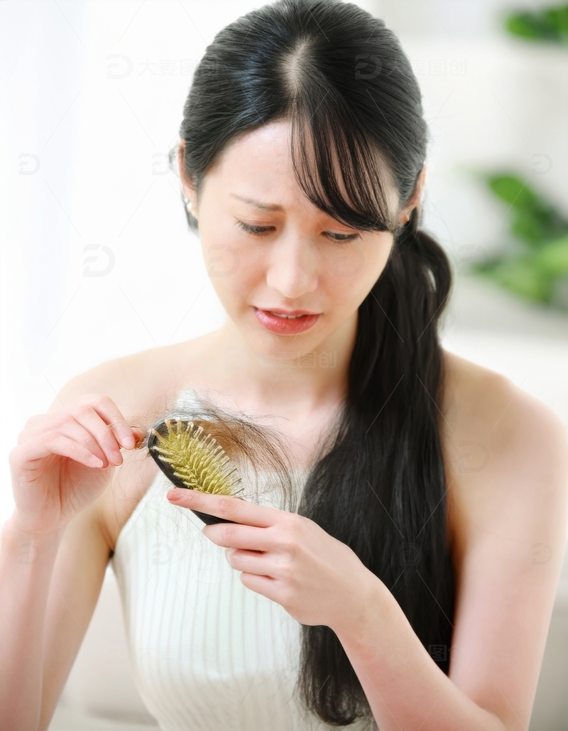 高清大图下载【趣麦麦图】女性手持梳子检查头发状况