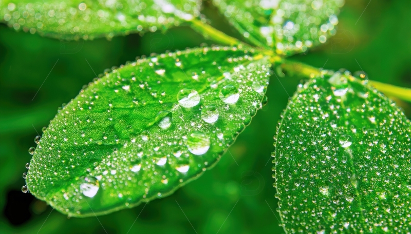 高清大图下载【趣麦麦图】覆水珠的绿色椭圆叶片