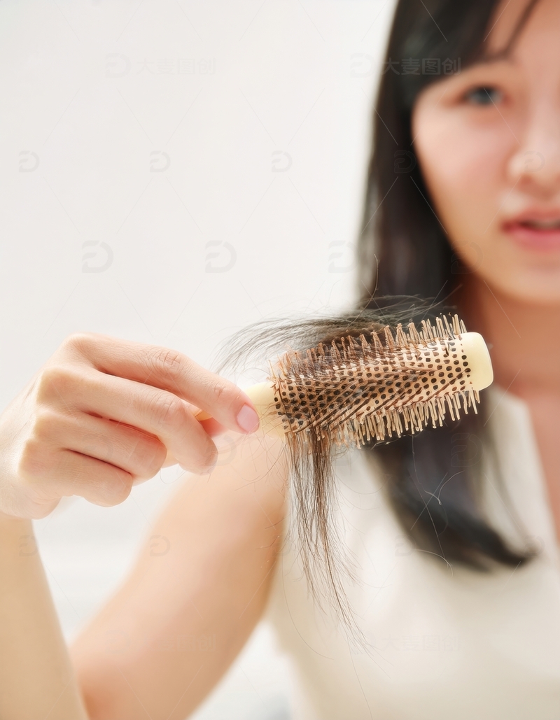 高清大图下载【趣麦麦图】女性手持梳子及掉落头发