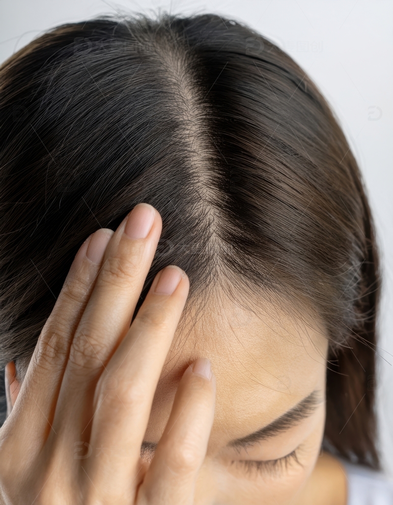 高清大图下载【趣麦麦图】女性手扶发缝面露担忧