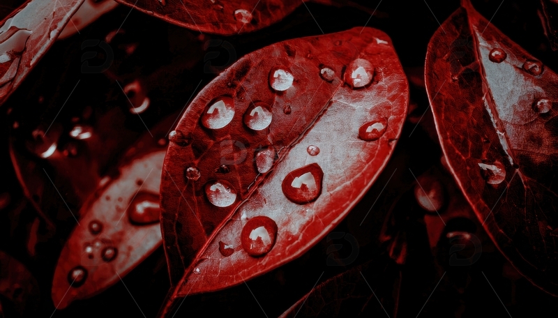 高清大图下载【趣麦麦图】带水珠的深红叶片画面