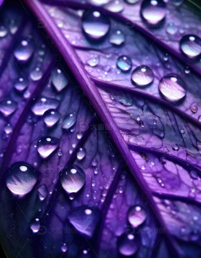 高清大图下载【趣麦麦图】紫色叶片上的水珠特写