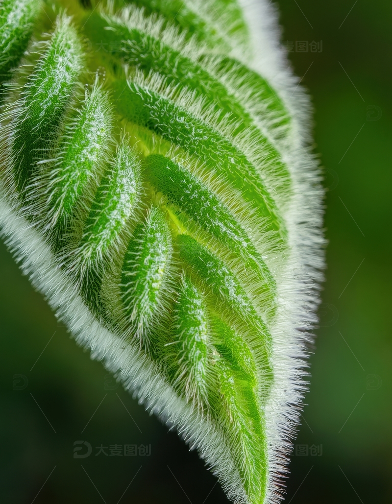 高清大图下载【趣麦麦图】具绒毛的椭圆形绿叶特写