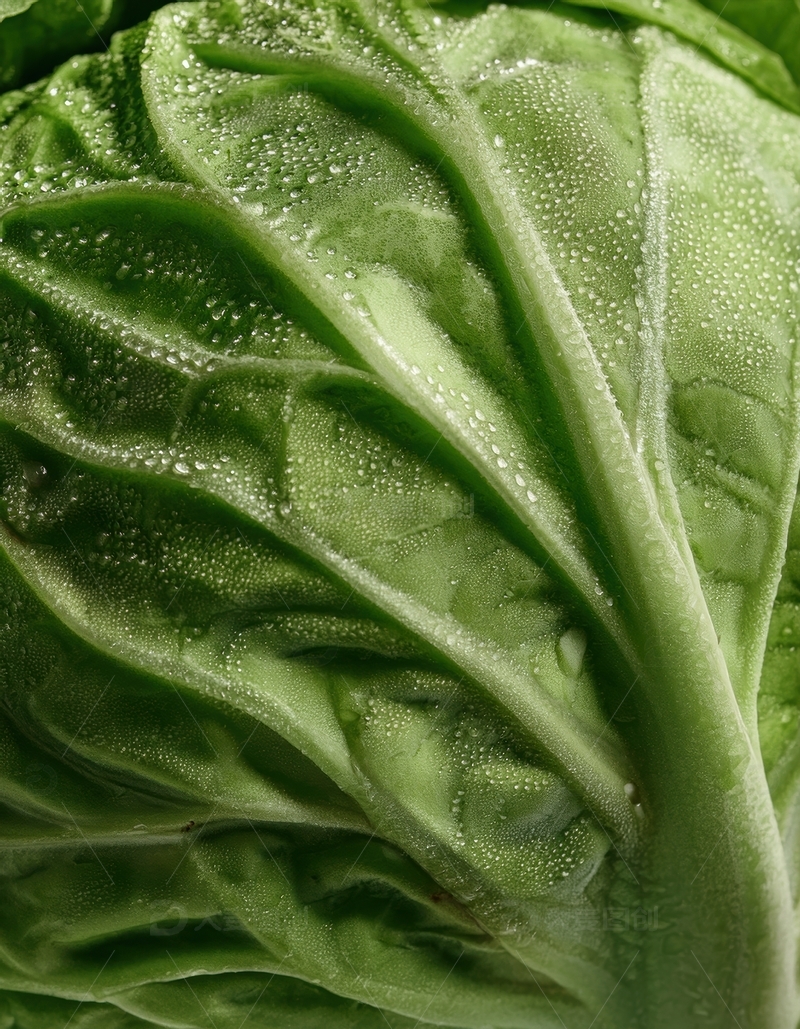 高清大图下载【趣麦麦图】带水珠的卷心菜叶片近景