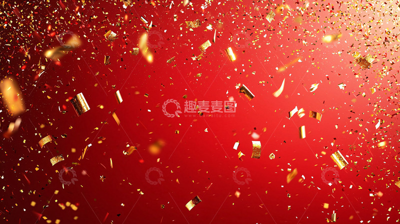 高清大图下载【趣麦麦图】红色背景金色彩带