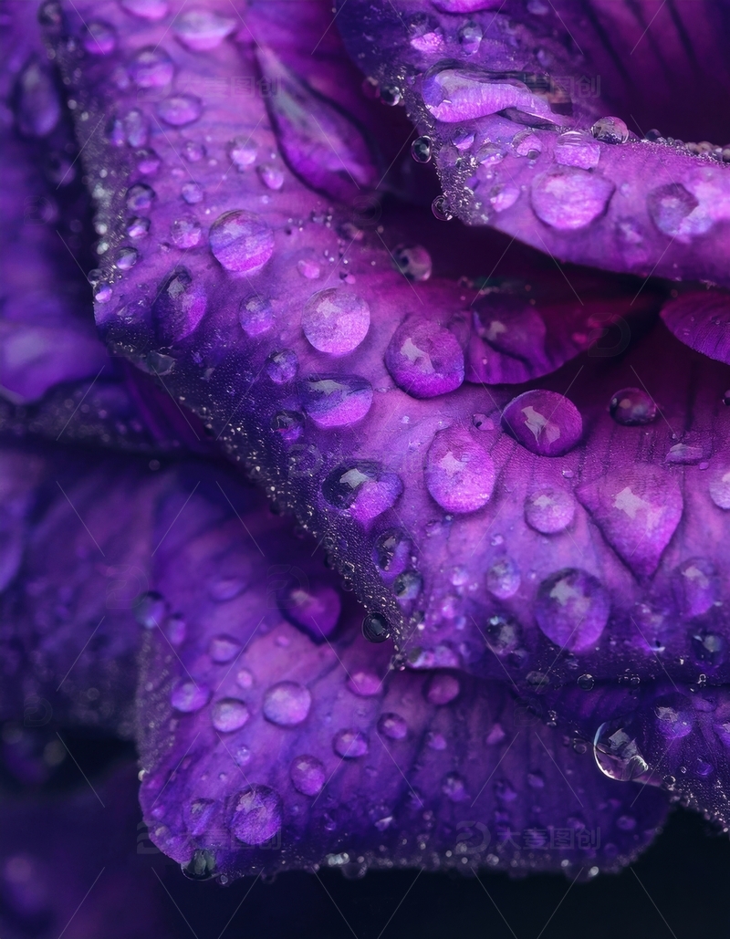 高清大图下载【趣麦麦图】覆水珠的紫色花瓣景致